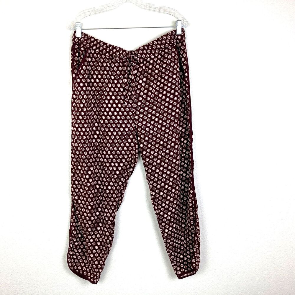 Madewell Women’s Casual Ankle Pants Size L Burgundy Tan Drawstring Comfort